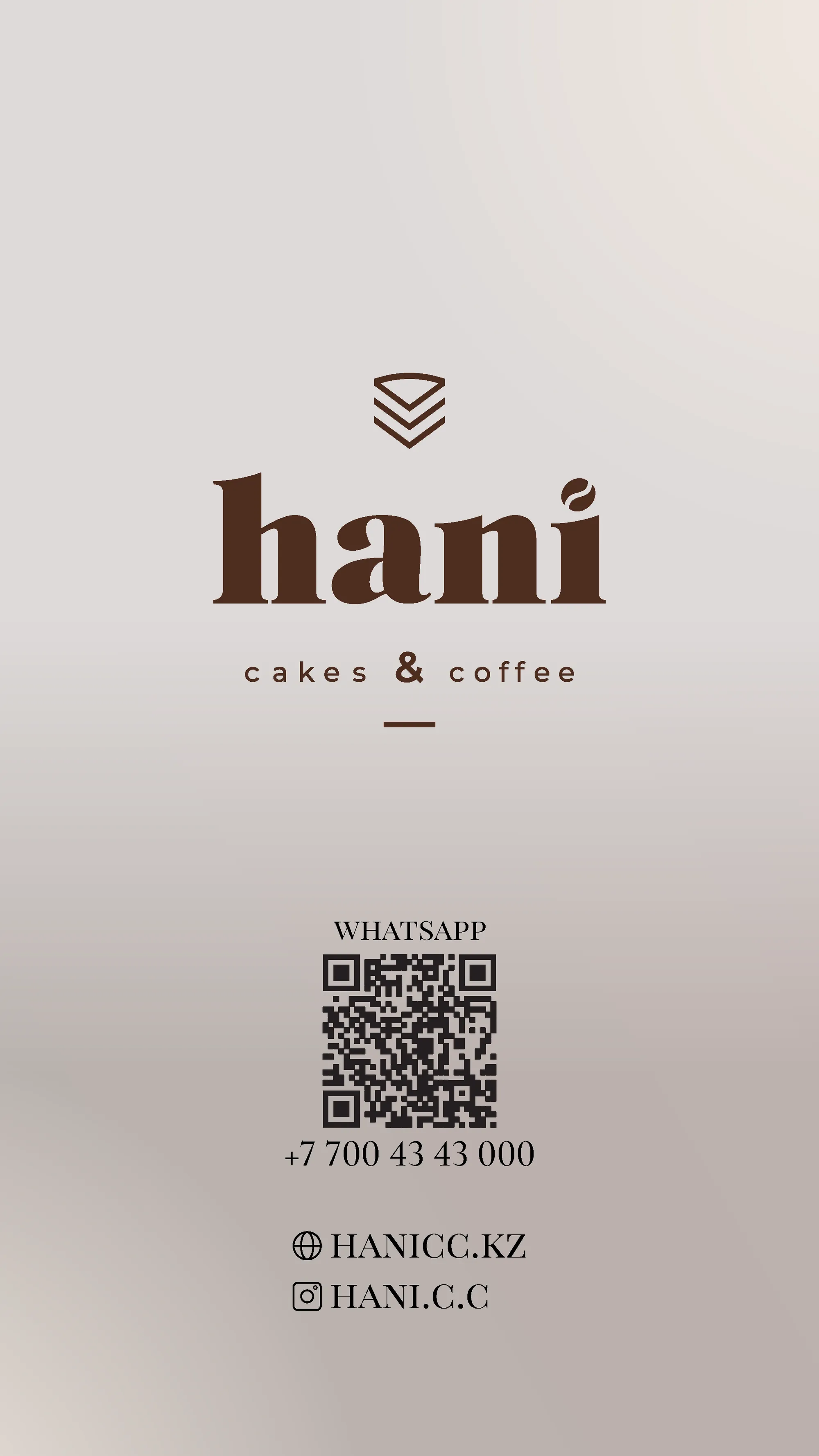 Каталог тортов с дизайном на заказ Hani - финальный экран с контактами